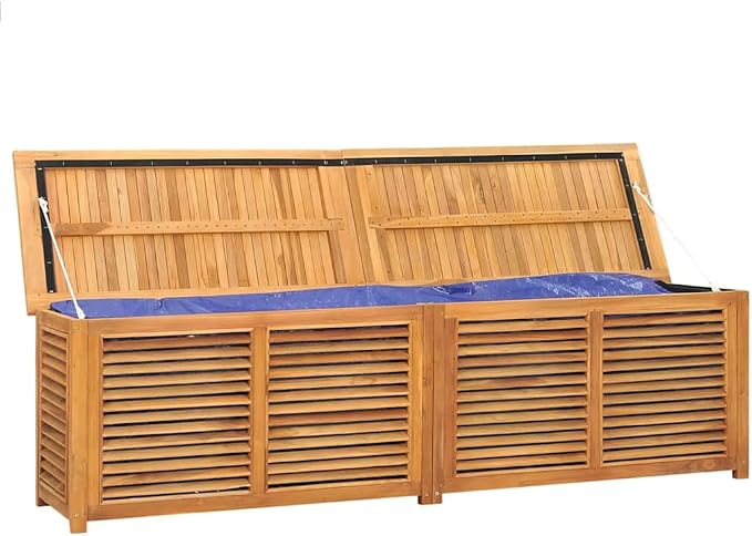 Patio Storage Box with Bag 78.7"x19.7"x21.7" Solid Wood Teak, Patio Storage Boxes
