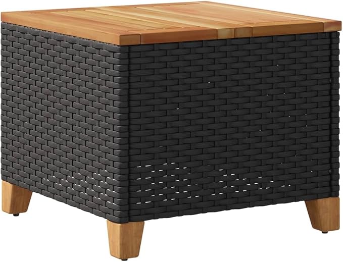 vidaXL Patio Coffee Table - Square, Poly Rattan, Acacia Wood, Black & Brown, Outdoor Furniture for Garden, Backyard, Patio, 17.7"x17.7"x14.6"