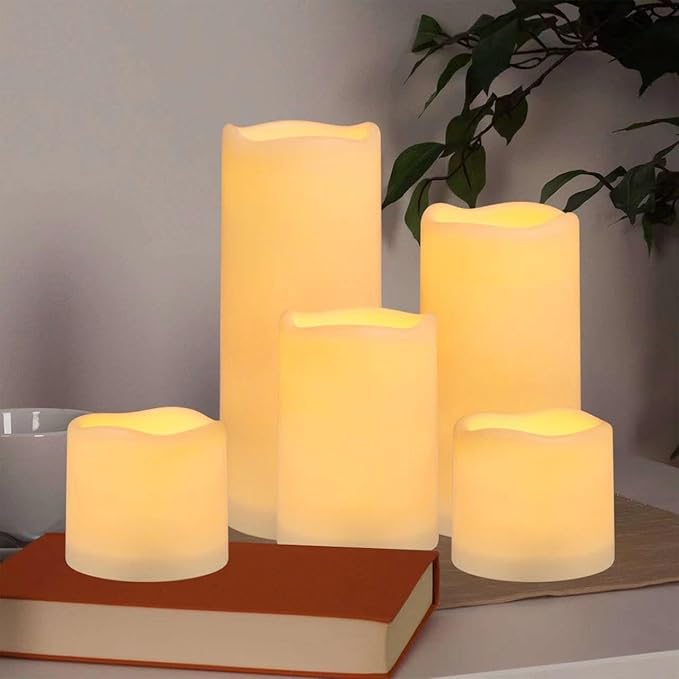 Enpornk Flameless Battery Operated Outdoor Waterproof Set of 12(D: 3" x H: 3" 4" 5" 6") Pillar LED Candles with 10-Key Remote and Cycling 24 Hours Timer