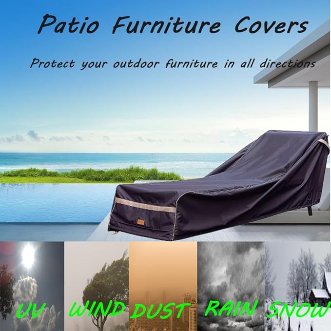 Patio Chaise Lounge Cover Waterproof,Heavy Duty Outdoor Lounge Chair Covers,Dark Grey Durable Patio Furniture Covers,2Pack,80L*28W*30Hinch