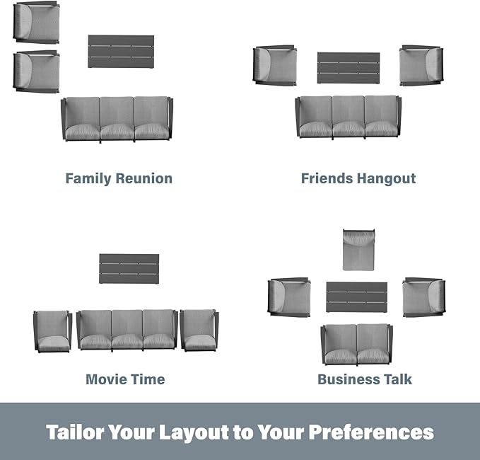 HDPE Patio Conversation Set, 6-Piece All Weather Outdoor Furniture Set with 2 Single Rocking Armchairs for Deck, Lawn, with Cushion, Gray