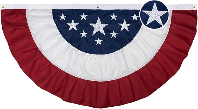 Homissor American Flag Bunting Outdoor 3x6 Ft New US Pleated Fan Flags Embroidered Stars for Patriotic, 250 Year Anniversary, Memorial Day, 4th of July Decoration