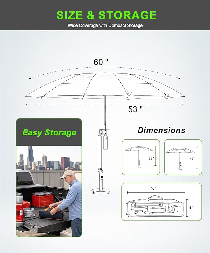 Magnetic Umbrella with Base Kit, Folding HVAC Umbrella with Magnetic Base & Clamp, Stay Cool and Dry for Rooftop & Construction