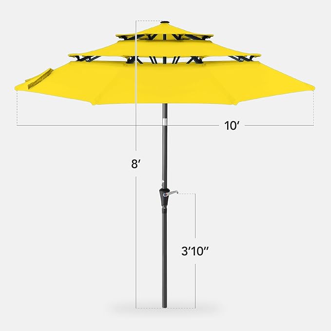 Best Choice Products 10ft 3-Tier Market Patio Umbrella, Outdoor Sun Shade with Tilt, Crank Lift, 8 Ribs for Backyard, Deck, Poolside
