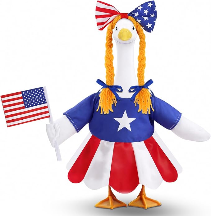 Celltestria 4th of July Goose Outfits for 23" Geese Patriotic Goose Clothes Independence Memorial Day Porch Goose Costume for USA 250th Anniversary Outdoor Patio Yard Lawn Garden Decoration