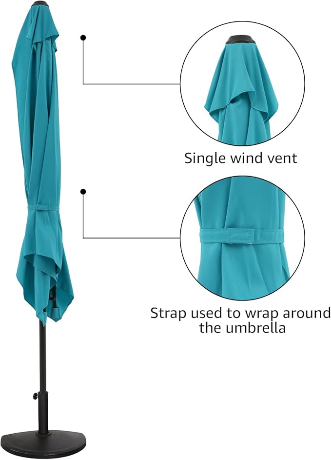 COBANA 7.5’by 4’Half Rectangular Outdoor Patio Umbrella for Patio, Balcony, Garden, Deck, Blue