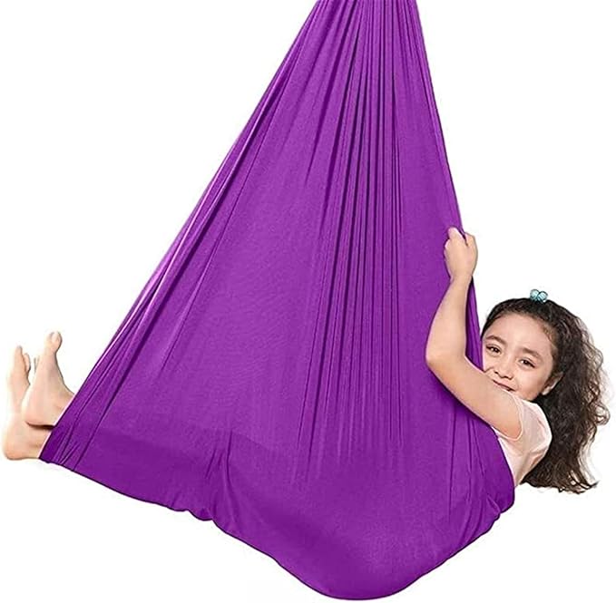 Kid Sensory Swing Indoor Yoga Hammock Steady Hanging Seat Chair House Cuddle Swing for Autism ADHD Aspergers (Color : Purple, Size : 150 x 280 cm (L x W).)
