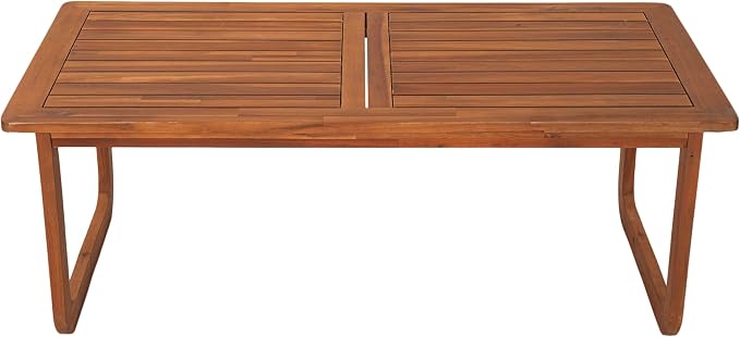 Christopher Knight Home Myra Acacia Wood Outdoor Loveseat and Coffee Table Set, 2 Piece Patio Furniture Set with Cushions, Patio Conversation Set with Slatted Design for Backyard, Teak + Beige