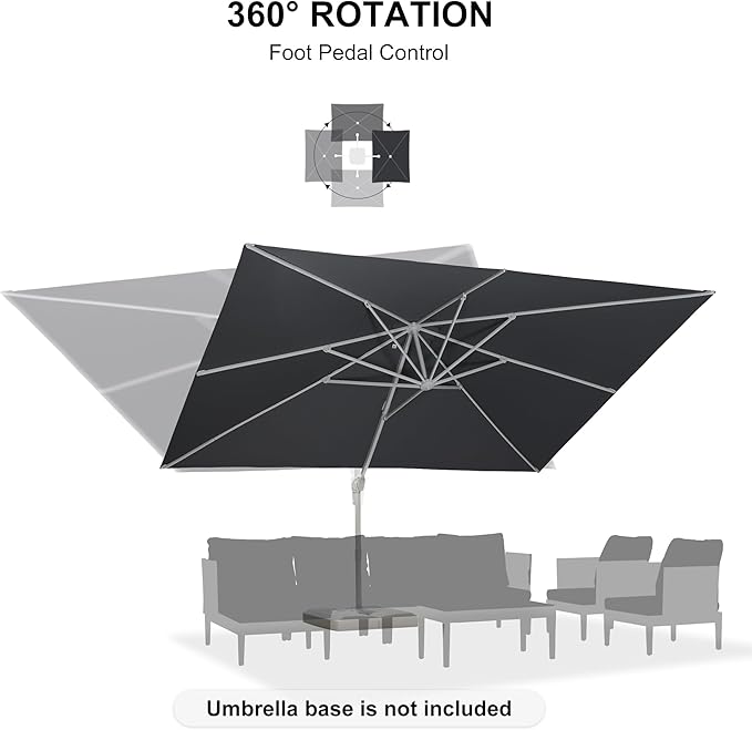 PURPLE LEAF 10' × 13' Patio Umbrella White Cantilever Umbrella Aluminum Square Outdoor Offset Umbrella Hanging Windproof with 360° Rotation for Garden Deck Pool, Light Grey