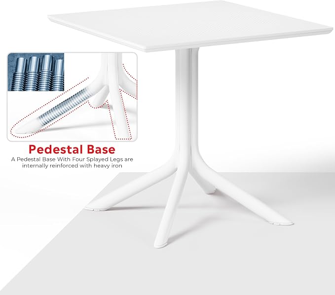 Costaelm Patio Dining Table for 4, Square PP Patio Table, 4-Person Weather Resistant Porch Tables for Outside Poolside Deck Lawn Garden Backyard, White