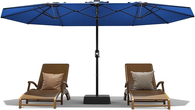 15 ft Umbrella Outdoor Patio with Base, Double-Sided Rectangular Outdoor Shade,UV & Fade-Resistant Polyester, Easy Crank Lift,Waterproof Market Umbrella for Pool, Garden, Backyard