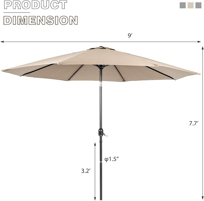 SOLAURA 8-Piece Outdoor Patio Dining Set, 6 Person Outside Table and Chairs Set, Metal Stacked Chairs of 6, Slat Table Top with 1.57" Umbrella Hole and 9 FT Patio Umbrella (Black)