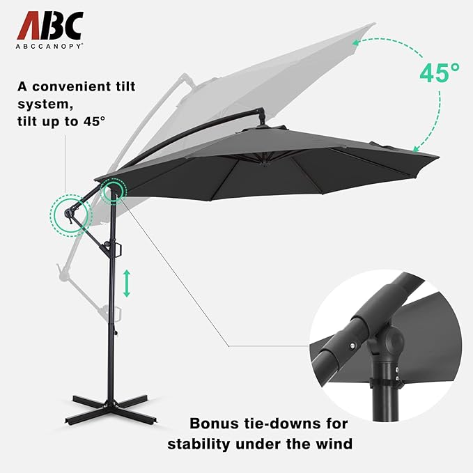ABCCANOPY Cantilever Patio Umbrella with base included, 360° Rotation Outdoor Offset Umbrella for Backyard, Deck, Poolside
