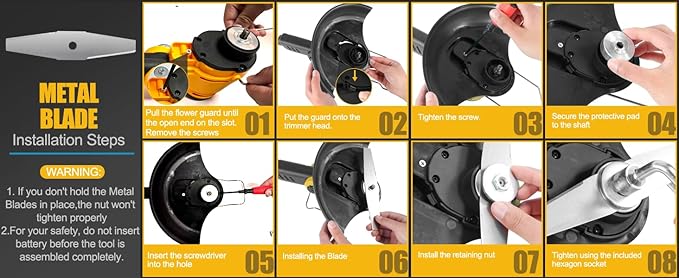 2 x 8 Inch 8" Round Saw Blade, 9" Metal Blades, 9" 3 Tooth Blade, 4" Weed Brush for MILBIS 8 Inch Weed Wacker