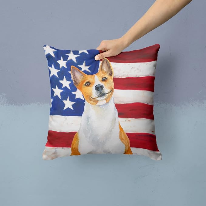 Caroline's Treasures BB9692PW1414 Basenji Patriotic Fabric Decorative Pillow Machine Washable, Indoor Outdoor Decorative Pillow for Couch, Bed or Patio, 14Hx14W