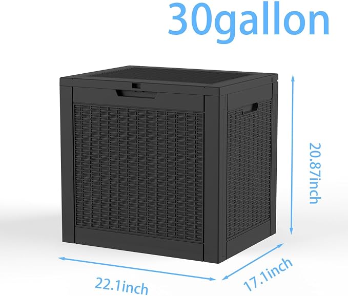 Pepe Tee 30 Gallon Deck Box, Waterproof Resin Outdoor Storage Box with Lid, All-Weather Garden Tool Organizer, Charcoal