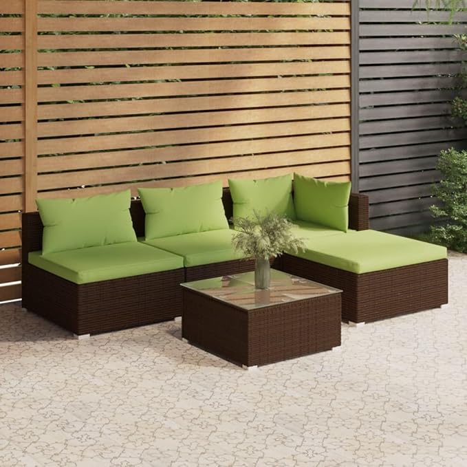 5 Piece Patio Lounge Set with Cushion, Patio Lounge Set Piece Patio Set Outdoor Patio Sectional Furniture Conversation Sets s Poly Rattan Brown