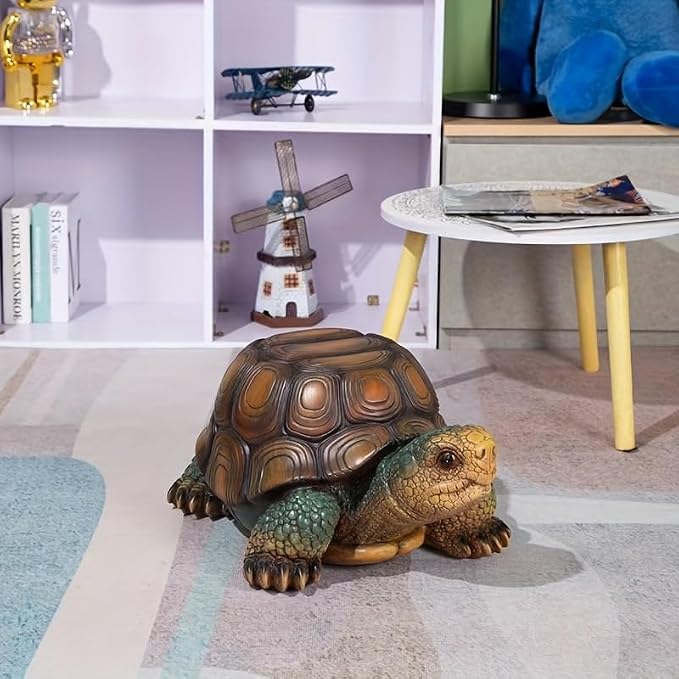 18" Large Turtle Garden Statue, Brown | Realistic Resin Tortoise Sculpture, Outdoor Patio, Lawn & Yard Decor, Patio Seat, Simulated Art Piece