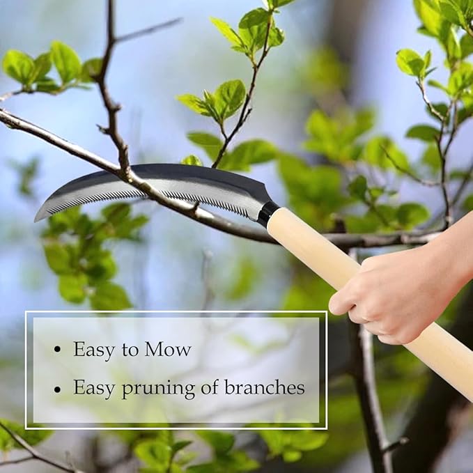 Mini Stainless Steel Serrated Blade, Hand-held Wooden Handle Sickle Tool, Compact and Lightweight -13.78 inches