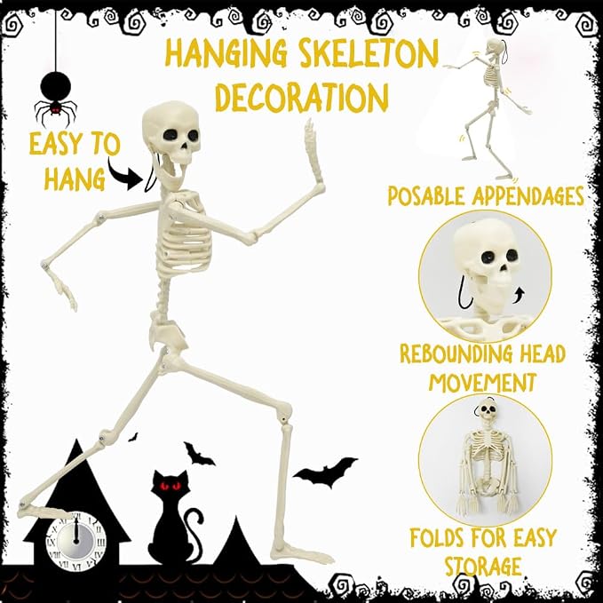 CAMIRUS 5PACK Halloween Skeleton Decorations, 16" Full Body Mini Skeletons with Poseable Joints for Yard, Garden, Lawn, Patio, Party Favors & Decor, 5pcs