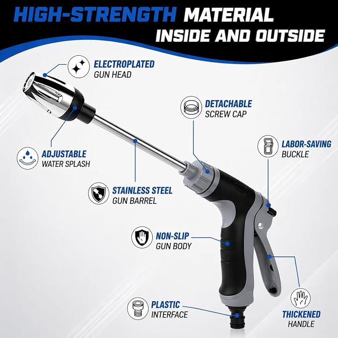 Pressure Washer Gun, 2026 Upgraded High Hose Nozzle, Hydro Power Water Jet Cleaner, Adjustable Nozzle Pressure Washer Attachment for Car, Patio, Driveway & Outdoor Cleaning