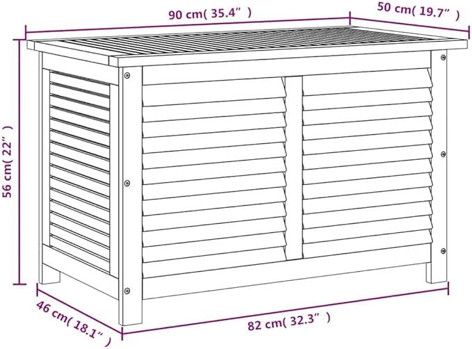 Garden Storage Box Solid Wood Acacia 35.4"x19.7"x22" Outdoor Patio Deck Yard Bench Chest with Louvered Lid Weather Resistant Cushion Container