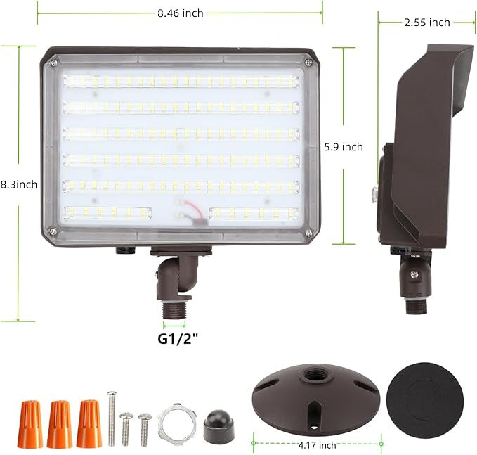 80W Outdoor LED Flood Light Dusk to Dawn with Knuckle, 11200LM 600W Equivalent, 100-277V 5000K Daylight, ETL Commercial LED Flood Light Fixture, Outdoor Security Lighting for Landscape/Parking Lot