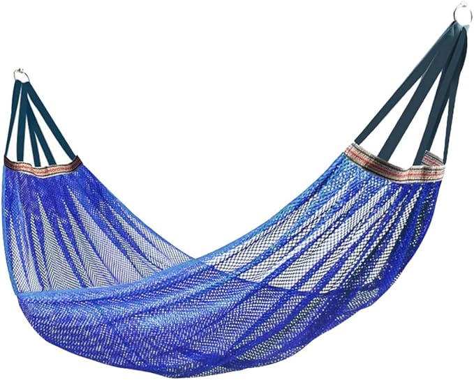Portable Rayon Rope Hammock Multi-Purpose Outdoor Camping Mesh Breathable Portable Sturdy Hammock Comfortable(Blue)
