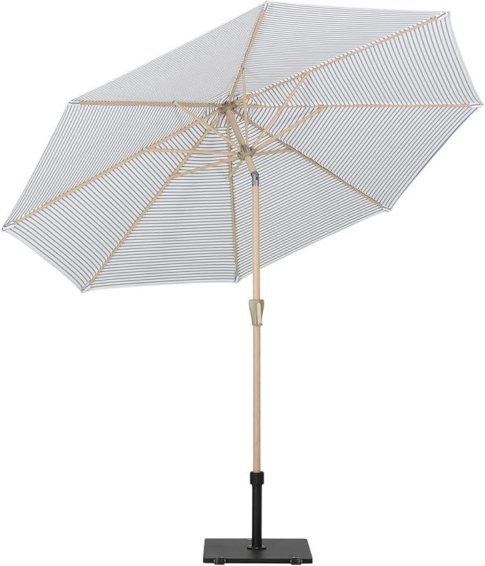Tempera Striped Patio Umbrellas Outdoor Table Market Umbrellas with Crank & Pust Button Tilt|Auto-Tilt, 8 Steel Ribs, High Color-Fastness Canopy