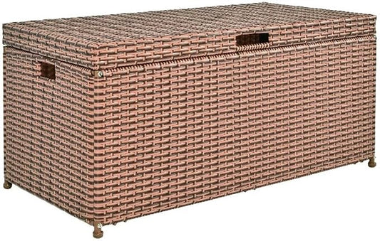 BOWERY HILL Wicker Patio Storage Deck Box, Honey Finish, 40" W x 20" D x 20" H, Resin Wicker with Steel Frame, Hinged Lid, All-Weather Outdoor Storage for Blankets, Pillows or Towels
