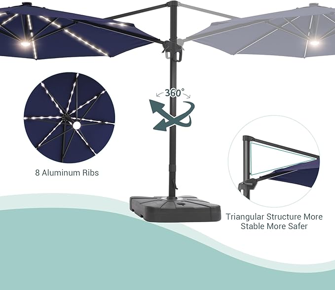 FLAME&SHADE 11 ft Cantilever Offset Patio Umbrella, Large Heavy Duty Outdoor Patio Umbrella Aluminum 360° Rotation Round Outdoor Umbrella for Deck,Pool,Backyard