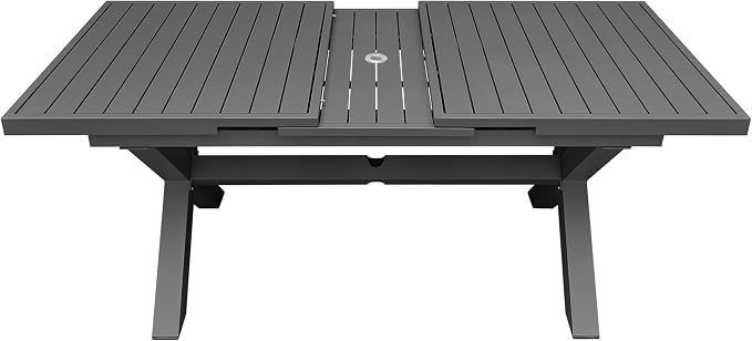 83'' 32'' Extendable Outdoor Dining Table for 6-8, Aluminum Frame with Umbrella Hole for Patio, Garden, Backyard, Deck, Poolside (Dark Gray)