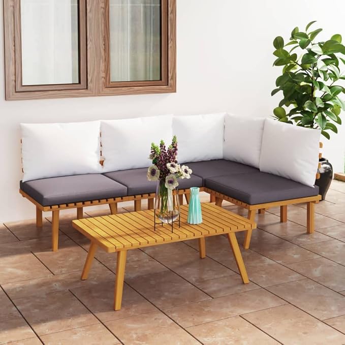 Patio Lounge Set with Cushions,Patio Furniture Sets,Patio Conversation Sets,Outdoor Furniture Sets,for Garden,Backyard,Outdoor,5 Piece Solid Acacia Wood