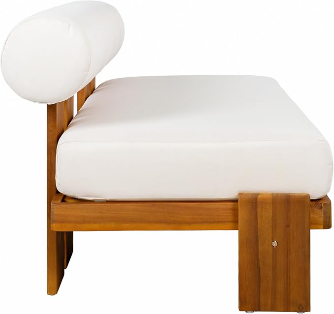 Christopher Knight Home Phobo Acacia Wood Outdoor Loveseat and Coffee Table Set, 2 Piece Patio Furniture Set with Cushion, Outdoor Conversation Set with Slatted Design for Backyard, Teak + Beige