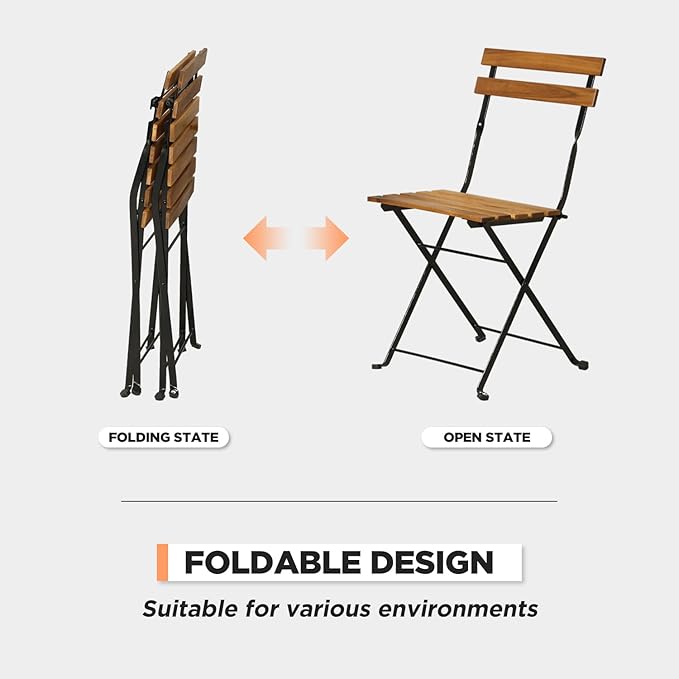 3 Pieces Folding Patio Furniture Set Bistro Set Portable Conversation Set All Weather Resistant Outdoor Furniture with 2 Folding Chairs Table for Patio Outdoor Backyard, Nature