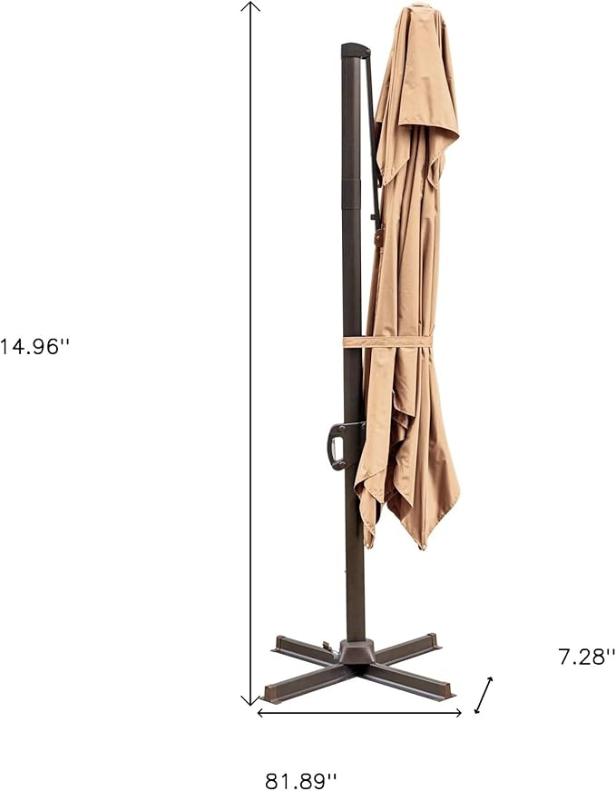 HomeRoots 10' Tan Polyester Square Tilt Cantilever Patio Umbrella with Stand