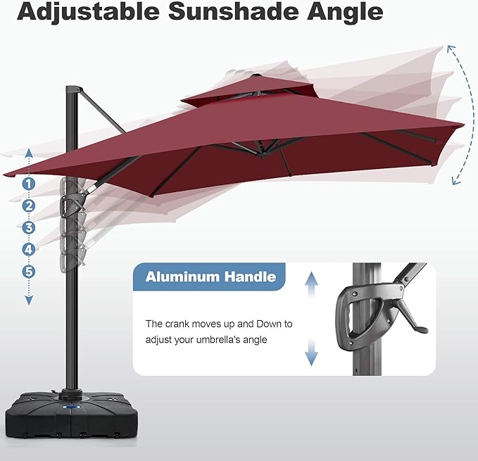 FLAME&SHADE 10 X 10 FT Cantilever Patio Umbrella - Large Square Offset Umbrella Outdoor Patio with 360-Degree Rotation and 3-Year Fade Resistance Fabric for Deck Pool Backyard Garden (Burgundy)