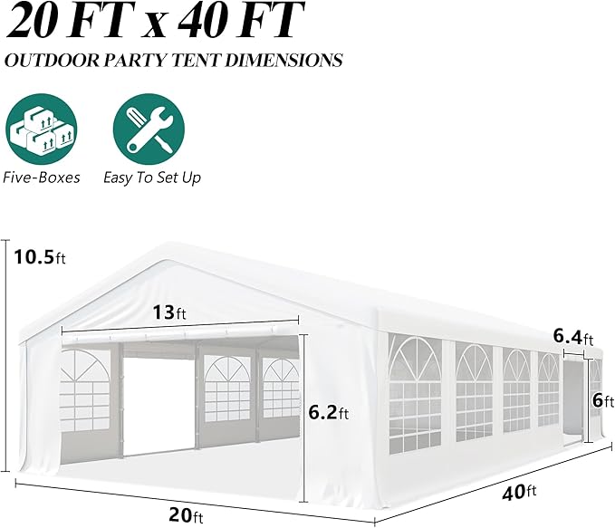 GARTOO 20' x 40' Canopy Party Tent - Heavy Duty Outdoor Wedding Gazebo with 4 Sand Bags, Event Shelter Canopy for Outdoor Event, Wedding, Birthday Party