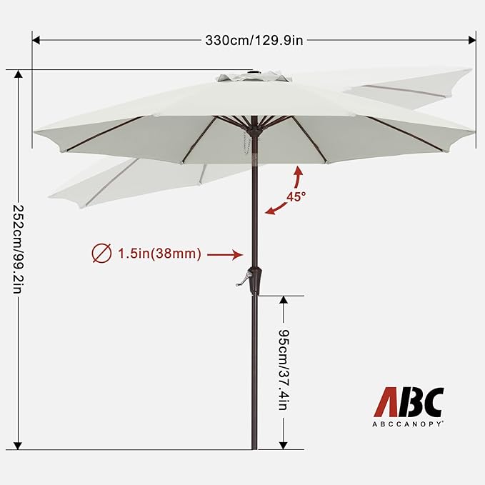 ABCCANOPY 11FT Patio Umbrella, Outdoor Waterproof Table Umbrella with Push Button Tilt and Crank, 8 Ribs UV Protection Pool Umbrella for Garden, Lawn, Deck & Backyard (Beige)