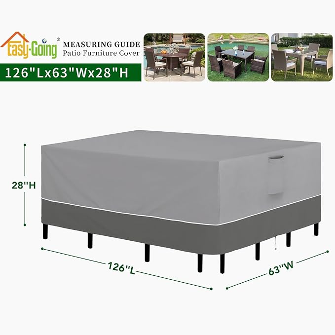 Easy-Going Patio Furniture Cover 126"x63" Rectangle Outdoor Table and Chair Set Covers Waterproof UV Resistant Outdoor Sectional Sofa Set Covers, Gray/Dark Gray