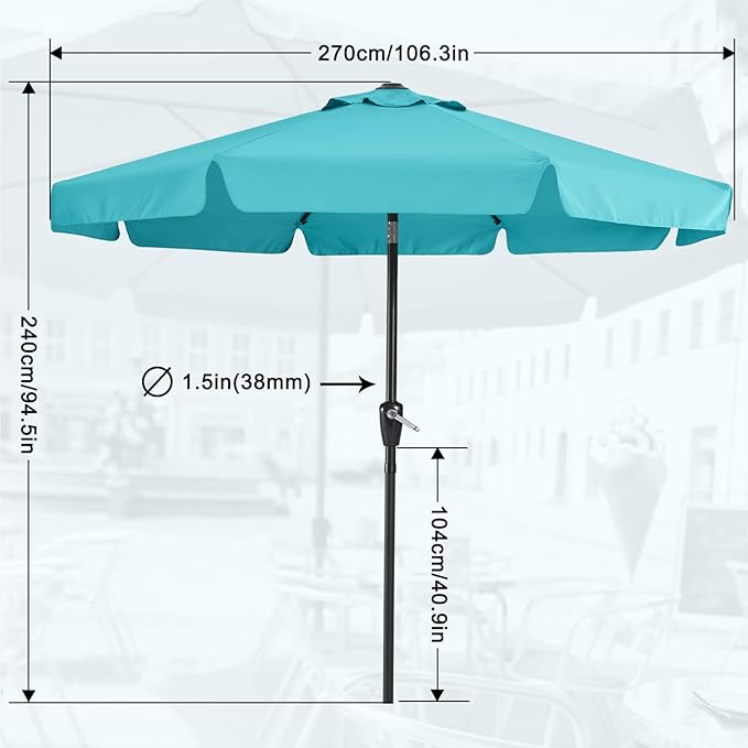 MASTERCANOPY 9ft Patio Umbrella with Valance, Crank and Tilt – 8 Ribs Outdoor Market Umbrella, UV/Fade Resistant, Waterproof Canopy with Wind Vent for Garden, Deck, Backyard, Pool (Turquoise)