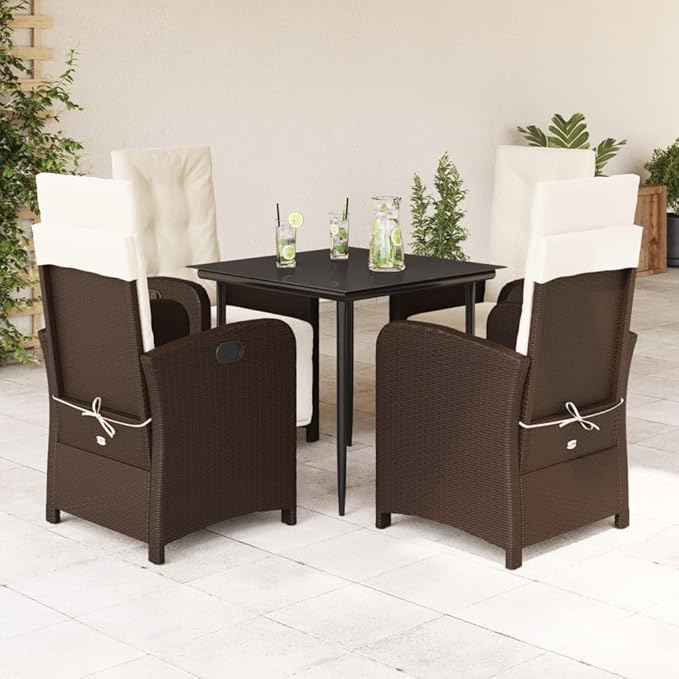 Patio Furniture Sets,Outdoor loveseat,Patio Conversation Sets,5 Piece Patio Dining Set with Cushions Brown Poly RattanSuitable for Patio, Garden, Gazebo Low
