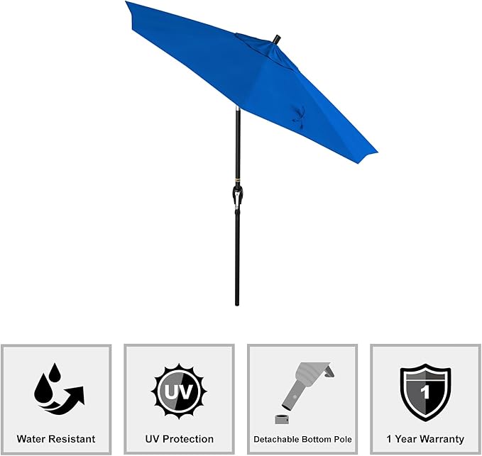 California Umbrella 7.5' Round Aluminum Market Umbrella, Crank Lift, Push Button Tilt