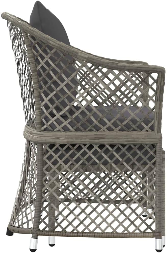 2 Piece Small Grey PE Rattan Garden Lounge Chair Set with Cushions, 16.5"x17"x14.4" Modern Compact Outdoor Patio Furniture for Balcony Apartment and Sunroom