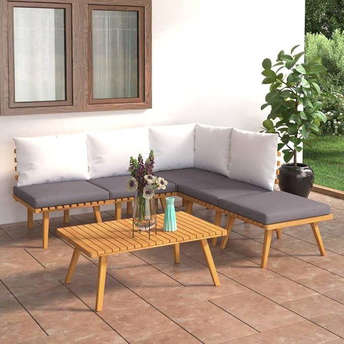 Patio Lounge Set with Cushions,Patio Furniture Sets,Patio Conversation Sets,Outdoor Furniture Sets,for Garden,Backyard,Outdoor,6 Piece Solid Acacia Wood