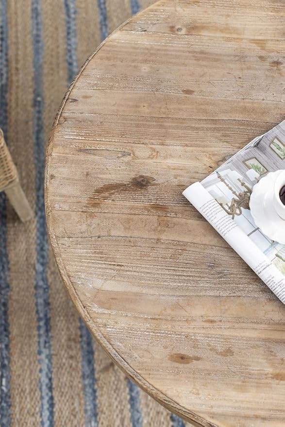 Round Wood Side Table Rustic Circle End Table 30" Small Coffee Tables Drink Table with Pedestal Bedside Tables Nightstand for Small Spaces Living Room Bedroom Patio Antique White & Wood