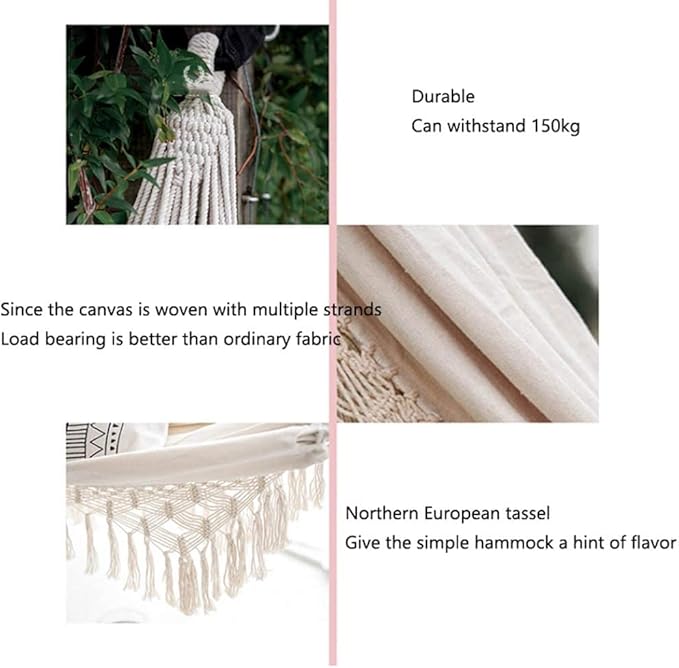 RUVOO Hammock Camping Hammock Cotton Fabric Swing Hammock for Patio Porch Garden Backyard Outdoor and Indoor Use Tassel Hamac Hammocks for Outside