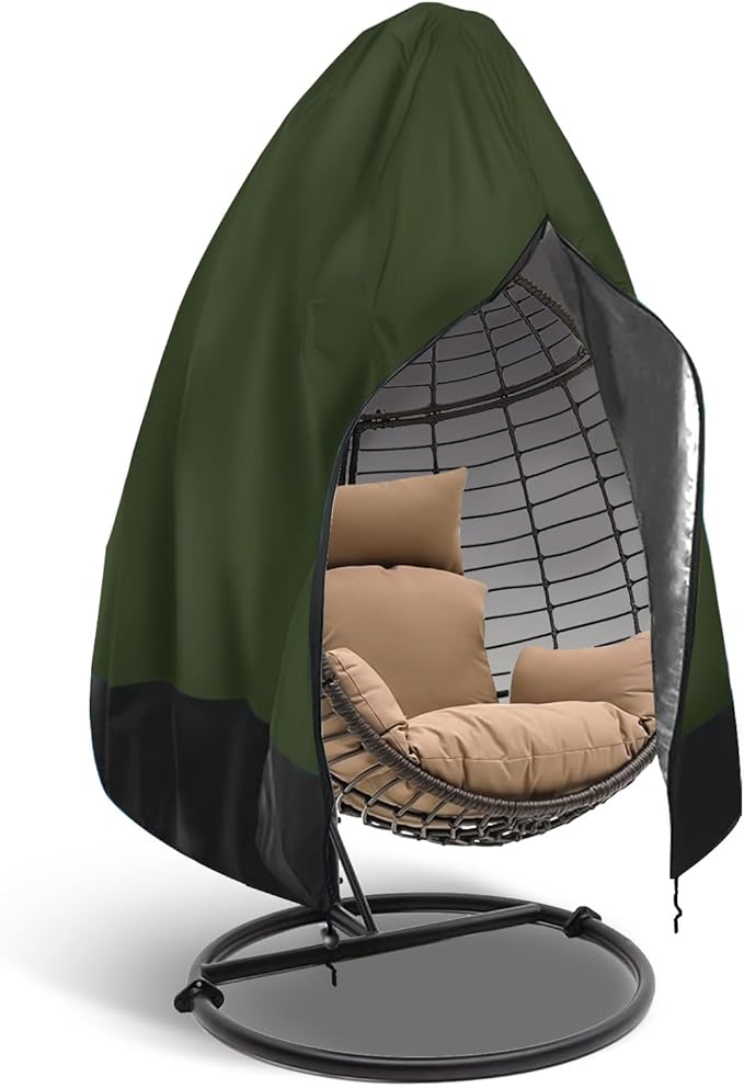 Garden egg chair cover with zipper , Outdoor hanging egg chair cover , UV protection ,Windproof ,Dutyproof, Waterproof,Fits single seat egg chair,75 x 45inch,Green.