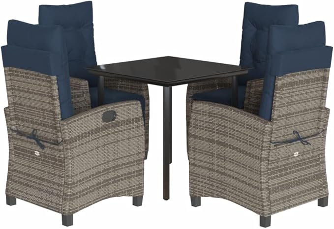Backyard Furniture Patio Conversation Sets Outdoor Seating 5 Piece Patio Dining Set with Cushions Gray Poly Rattan Suitable for Gardens, Balconies, Decks