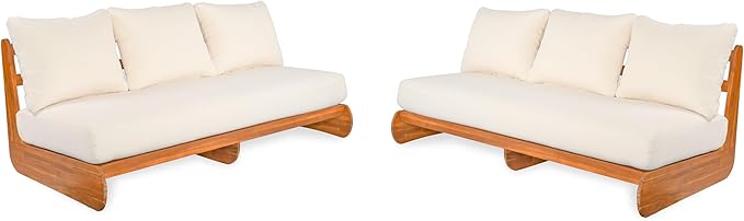 Christopher Knight Home Poppy 2 Piece Patio Conversation Set with Cushion, Acacia Wood 6 Seater Outdoor Sofa Chat Set, Outdoor Sectional Sofa Set of 2 for Patio Furniture Set, Teak+Beige